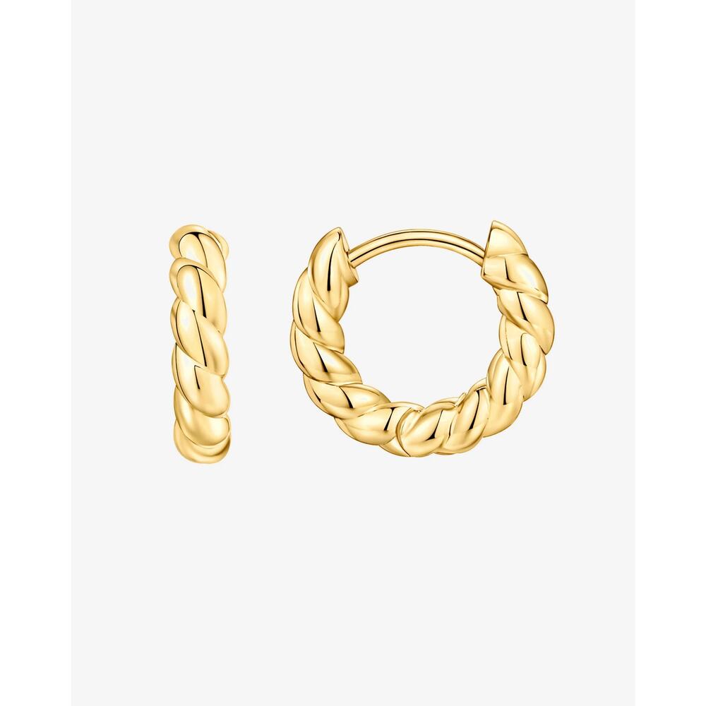PAVOI 14K Gold Plated 925 Sterling Silver Twisted Braid Huggies Earrings hoops